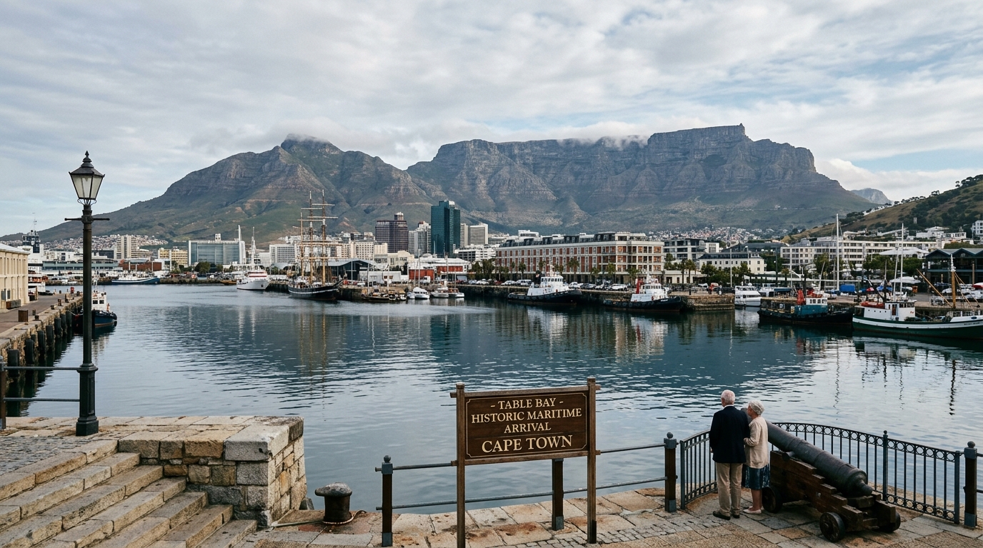 Table Bay harbour and Table Mountain in Cape Town